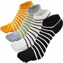 CaiDieNu Kurze Zehensocken Damen Fünf Finger Sneaker Socken Baumwoll Sport Socken mit zehen, Bunt Streifen, Laufende und lässig, 4 Paar