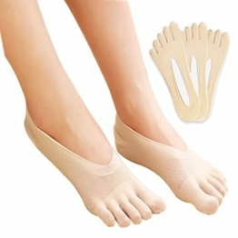 Feliciay 3 Paar Zehen-FüNf-Finger-Socken, Keine Sichtbare Kompression Atmungsaktiv Rutschfest Niedrig Geschnittener Liner Abstandshalter Bootssocken Zehen-Yoga-Socken FüR Frauen (Hautfarbe)