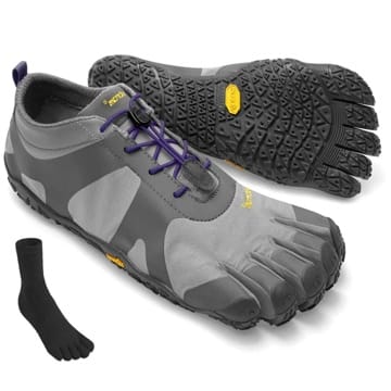 Fivefingers Vibram V-Alpha Women Grey/Violet - S E T - Leichter Damen Outdoor Zehenschuh/Barfußschuh mit Profilsohle - inklusive einem Paar Zehensocken