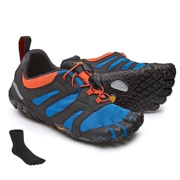 Fivefingers Vibram V-Trail 2.0 Men Blue/Orange - S E T - Herren Trail-Running Zehenschuh/Barfußschuh - inklusive einem Paar Zehensocken