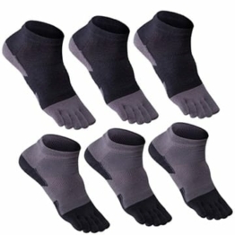 GINZIN Zehensocken 6 Paar Socken herren Männer Sport laufende Zehe Socken Sportsocken, Schwarz×3 + Grau×3, 44-46