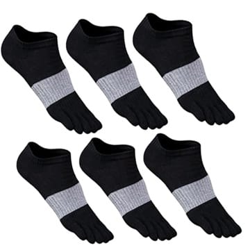 GINZIN Zehensocken herren 6 Paar Männer Sport laufende Zehen Socken Sportsocken,Schwarz×6