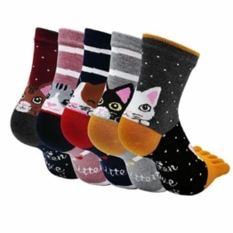 LOFIR Bunte Lustige Zehensocken Damen 5 Finger Socken aus Baumwolle Mädchen Tiere Muster Strümpfe Frauen Katzen Socken mit Zehen - Größe 35-41 - 5 Paare