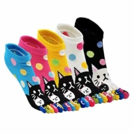 LOFIR Bunte Lustige Zehensocken Damen 5 Finger Socken aus Baumwolle Tier Socken Süß Karikatur Katze Hund Socken Kawaii Sneaker Socken mit Zehen, Größe 35-41, 5 Paare