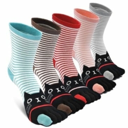 LOFIR Bunte Lustige Zehensocken Damen LOQZW101-mixed color-5 pack 5 Finger Socken aus Baumwolle Tier Socken Süß Karikatur Katze Hund Socken Kawaii Sneaker Socken mit Zehen, 5 Paare