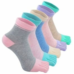 LOFIR Zehensocken Damen 5 Finger Socken aus Baumwolle Bunte Socken laufen lässige Socken Sneaker Socken mit Zehen, Größe 35-41, 5 Paare