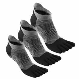MeiKan Zehensocken, COOLMAX Laufsocken schwarz/grau für Herren & Damen, 3 Paar Five Finger Sportsocken für Zehenschuhe