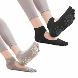 OrrinSports Yoga Socken für Frauen Rutschfeste Fünf ZehenSocken für Yoga, Pilates, Schwarz/Grau