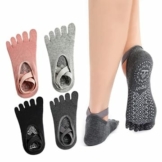 O'woda 4 Paare Damen Yogasocken Zehensocken für Yoga mit Riemen Sticky Damen Yogasocken Rutschfeste Sportsocken mit Gummisohlen Socken für Pilates Ballett Tanz