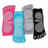 PUTUO Damen Yogasocken Rutschfeste Sportsocken mit Gummisohlen, Damen Zehensocken für Pilates Yoga Tanz Gym Kampfsport, Mehrfarbig 4 Paare