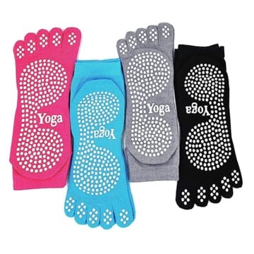 PUTUO Damen Yogasocken Rutschfeste Sportsocken mit Gummisohlen, Damen Zehensocken für Pilates Yoga Tanz Gym Kampfsport, Mehrfarbig 4 Paare