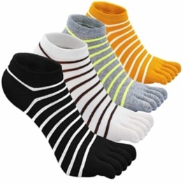 Zehensocken Damen Fünf Finger Socken aus Baumwolle, Damen Sneaker Socken mit Zehen für Sport Laufende Freizeit, atmungsaktive und bunte Socken, Streifen 4 Paare, EU 36-41