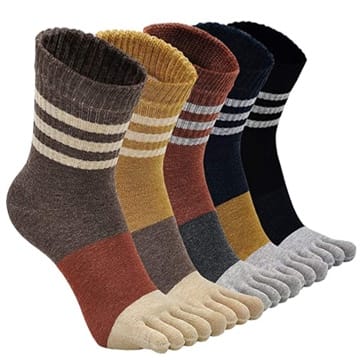 PUTUO Zehensocken Streifen2 Damen Fünf Finger Socken aus Baumwolle, Damen Sneaker Socken mit Zehen für Sport Laufende Freizeit, atmungsaktive und bunte Socken, 5 Paare, EU 36-41