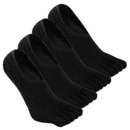 TEENLOVEME Herren Zehensocken unsichtbare Sneakersocken Männer Fünf Finger Socken Sport laufende Socken aus Baumwolle, Schwarz - 4 Paare, EU 39-44