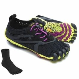 Vibram Fivefingers V-Run Women Black/Yellow/Purple - S E T - Damen Running/Fitness Zehenschuh/Barfußschuh - inklusive einem Paar Zehensocken