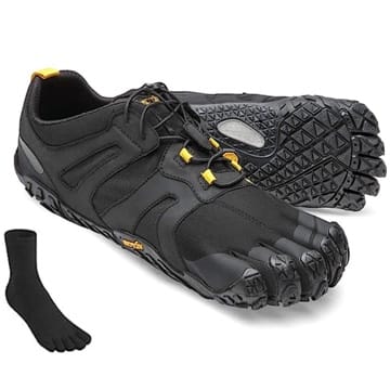 Vibram Fivefingers V-Trail 2.0 Men Black/Yellow - S E T - Herren Trail-Running Zehenschuh/Barfußschuh - inklusive einem Paar Zehensocken