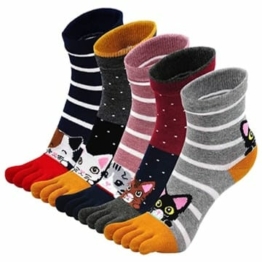 ZFSOCK Zehensocken Damen Baumwolle Bunt Sport Five Finger Socken Zehen Einzeln Lustig Tiere Muster Laufen Socken 36-41, 5 Paare(4/7 Jahre)