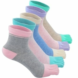 Zehensocken Damen Fünf Finger Socken aus Baumwolle, Damen Sneaker Socken mit Zehen für Sport Laufende Freizeit, atmungsaktive und bunte Socken, Mehrfarbig - 5 Paare, EU 36-41